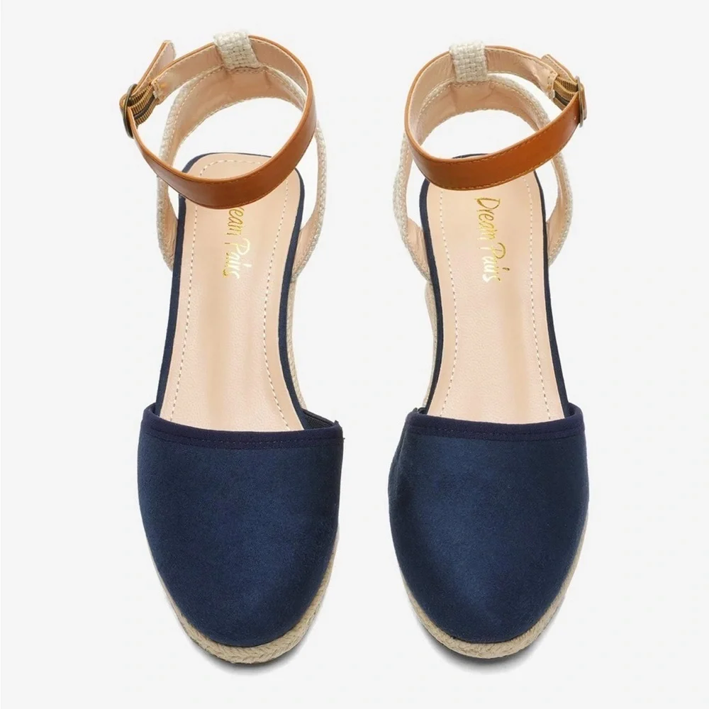 Dream Pairs Blue and Tan Espadrille Wedges
